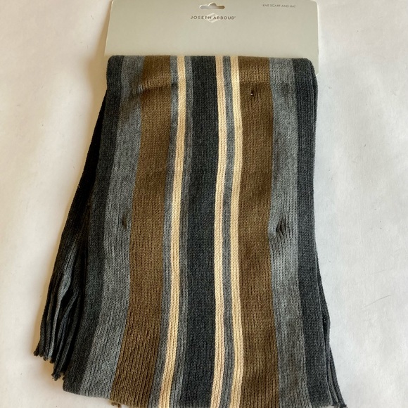 New Joseph Abboud Grey Brown Beige 100% Acrylic Knit Scarf and Hat - Picture 3 of 7